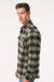 Independent Trading Company EXP50F Mens Long Sleeve Button Down Flannel Shirt w/ Double Pockets Olive Green/Black Model Side