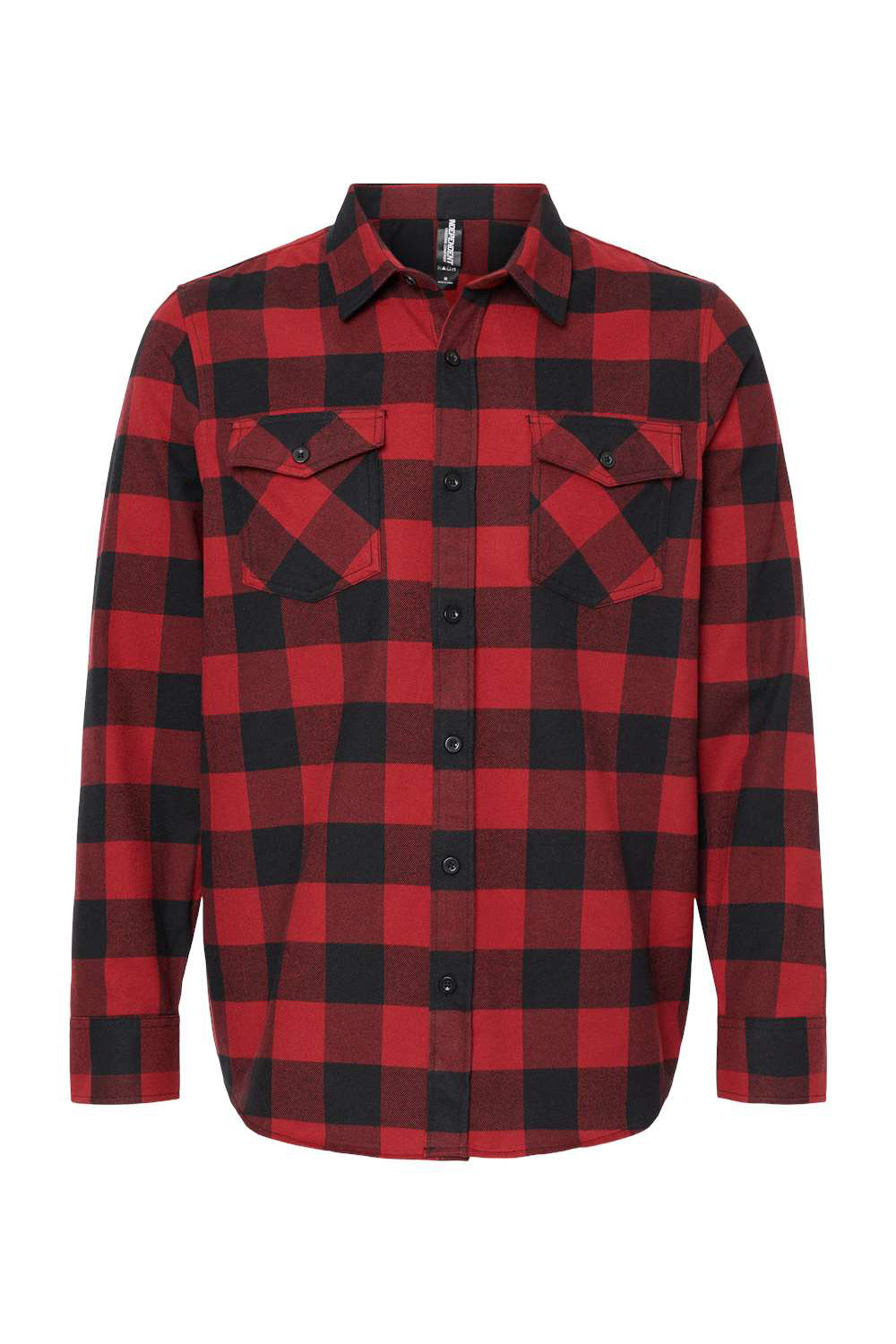 Independent Trading Company EXP50F Mens Long Sleeve Button Down Flannel Shirt w/ Double Pockets Red/Black Flat Front