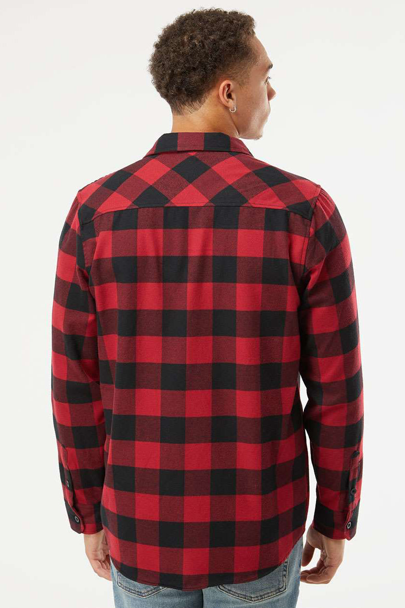 Independent Trading Company EXP50F Mens Long Sleeve Button Down Flannel Shirt w/ Double Pockets Red/Black Model Back