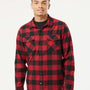Independent Trading Co. Mens Long Sleeve Button Down Flannel Shirt w/ Double Pockets - Red/Black - NEW