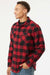 Independent Trading Company EXP50F Mens Long Sleeve Button Down Flannel Shirt w/ Double Pockets Red/Black Model Side
