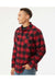 Independent Trading Co. EXP50F Mens Long Sleeve Button Down Flannel Shirt w/ Double Pockets Red/Black Model Side