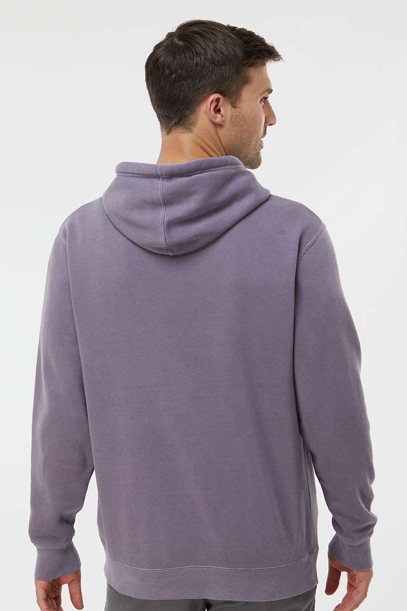 Independent Trading Company PRM4500 Mens Pigment Dyed Hooded Sweatshirt Hoodie w/ Pouch Pocket Plum Purple Model Back