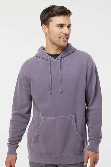 Independent Trading Company PRM4500 Mens Pigment Dyed Hooded Sweatshirt Hoodie w/ Pouch Pocket Plum Purple Model Front