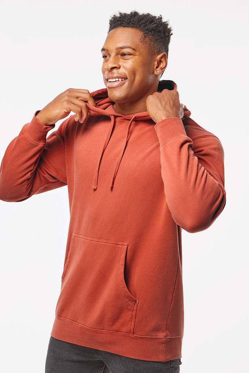 Independent Trading Company PRM4500 Mens Pigment Dyed Hooded Sweatshirt Hoodie w/ Pouch Pocket Amber Model Side