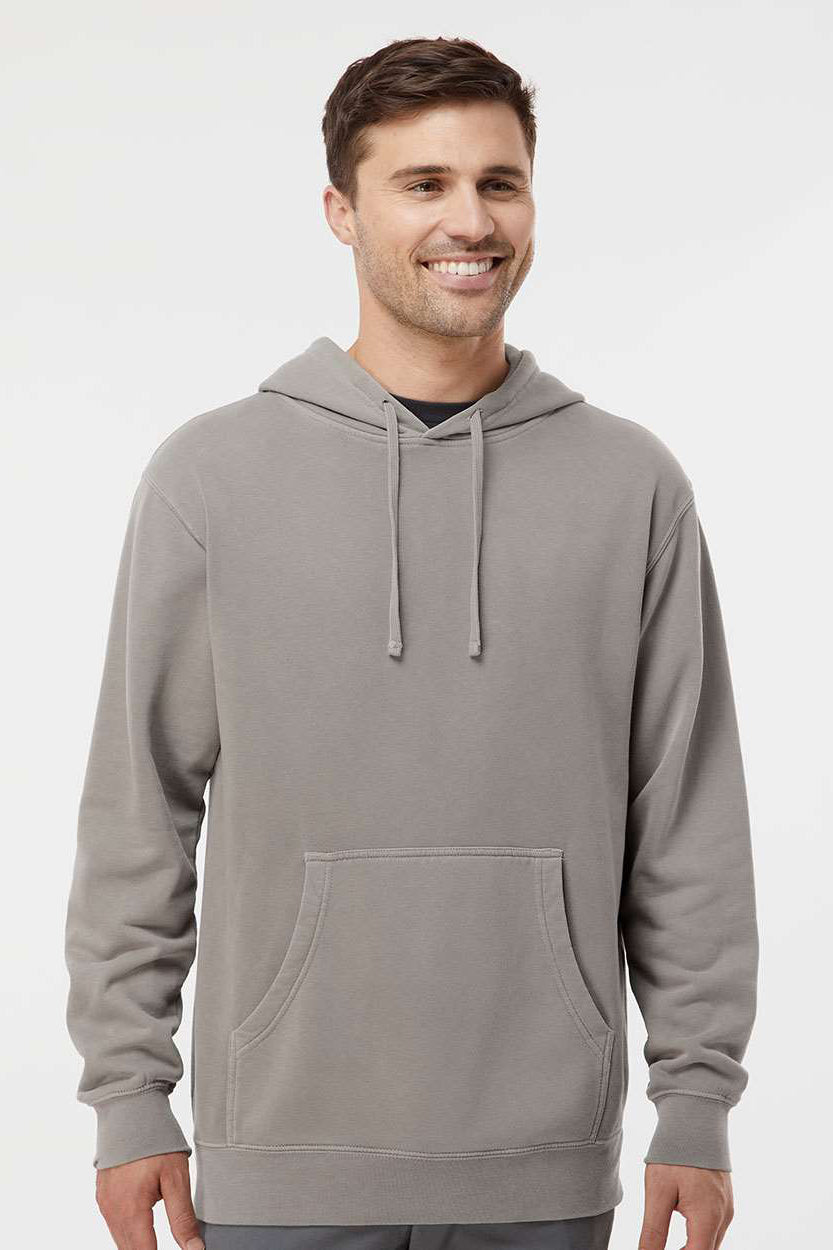 Independent Trading Company PRM4500 Mens Pigment Dyed Hooded Sweatshirt Hoodie w/ Pouch Pocket Cement Grey Model Front