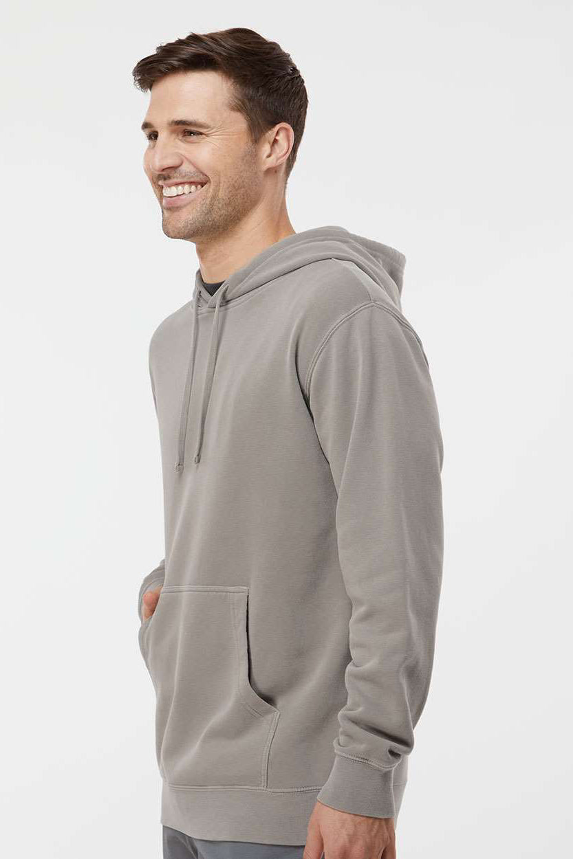 Independent Trading Company PRM4500 Mens Pigment Dyed Hooded Sweatshirt Hoodie w/ Pouch Pocket Cement Grey Model Side