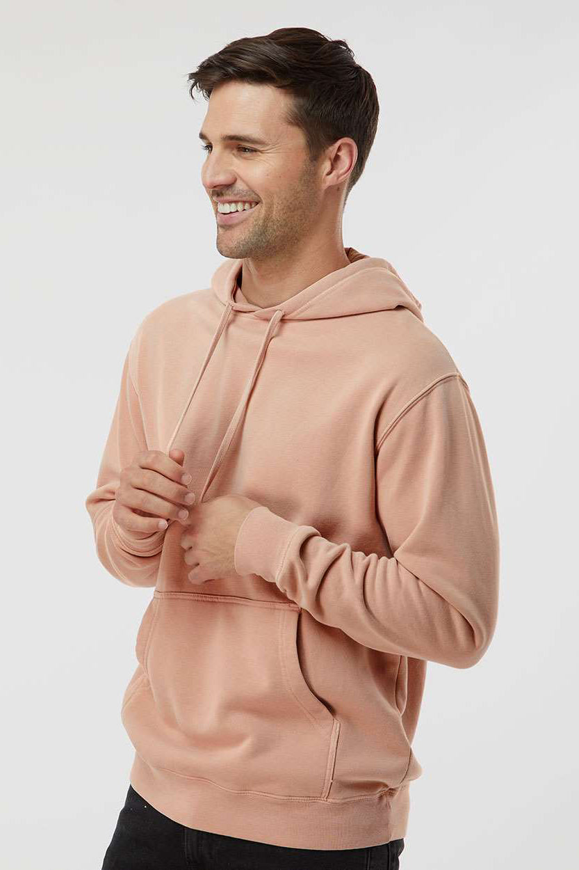 Independent Trading Company PRM4500 Mens Pigment Dyed Hooded Sweatshirt Hoodie w/ Pouch Pocket Dusty Pink Model Side