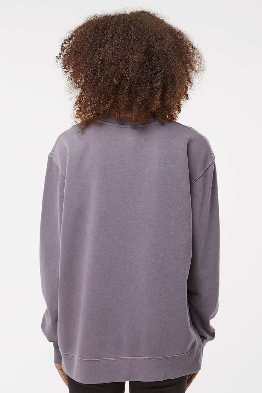 Independent Trading Company PRM3500 Mens Pigment Dyed Crewneck Sweatshirt Plum Purple Model Back