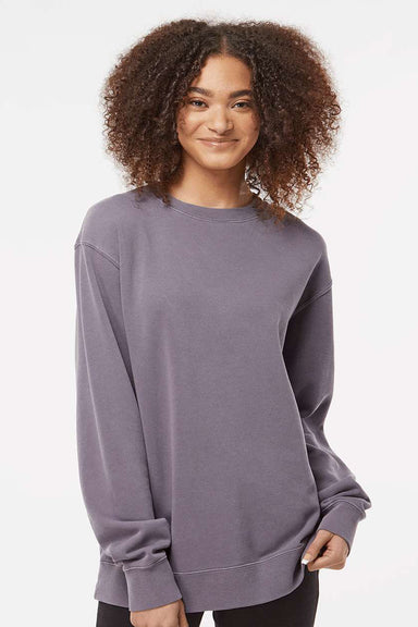 Independent Trading Company PRM3500 Mens Pigment Dyed Crewneck Sweatshirt Plum Purple Model Front