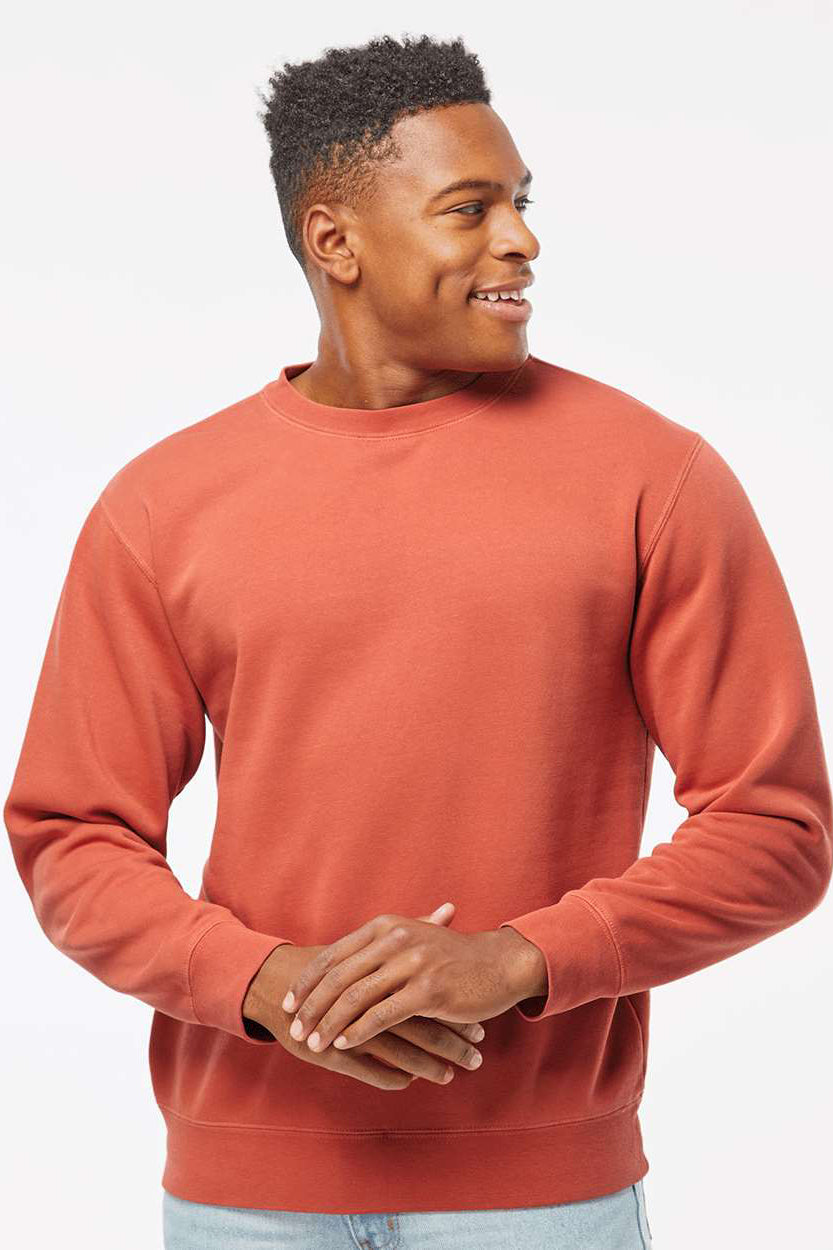 Independent Trading Company PRM3500 Mens Pigment Dyed Crewneck Sweatshirt Amber Model Front