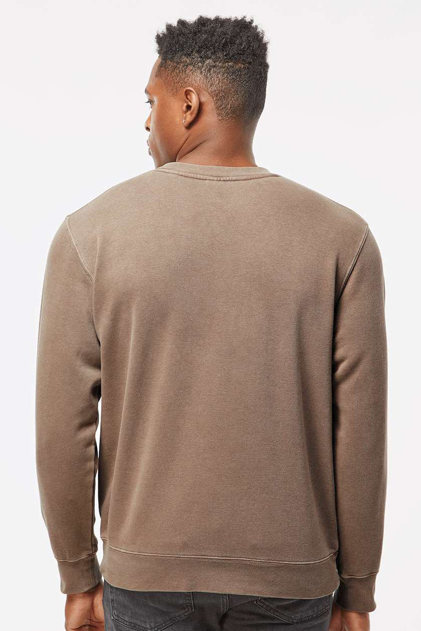 Independent Trading Company PRM3500 Mens Pigment Dyed Crewneck Sweatshirt Clay Brown Model Back