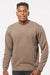 Independent Trading Company PRM3500 Mens Pigment Dyed Crewneck Sweatshirt Clay Brown Model Front