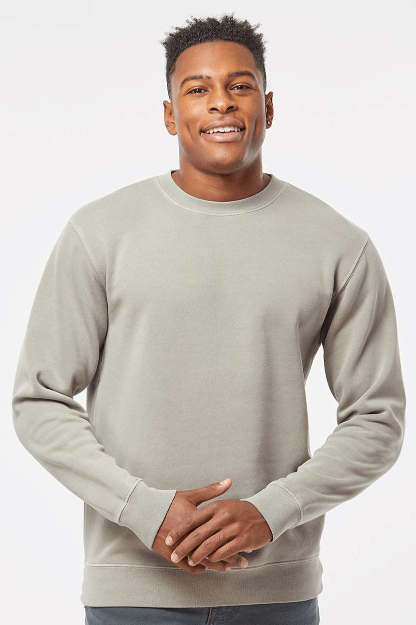 Independent Trading Company PRM3500 Mens Pigment Dyed Crewneck Sweatshirt Cement Grey Model Front