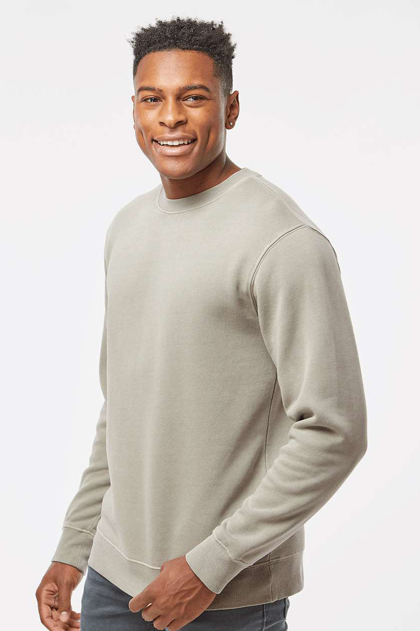 Independent Trading Company PRM3500 Mens Pigment Dyed Crewneck Sweatshirt Cement Grey Model Side