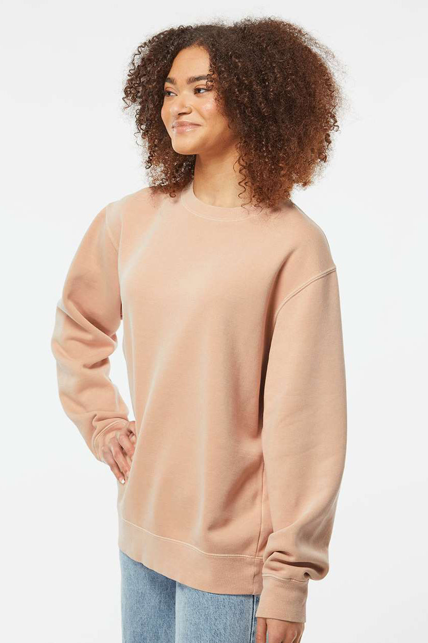 Independent Trading Company PRM3500 Mens Pigment Dyed Crewneck Sweatshirt Dusty Pink Model Side
