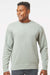 Independent Trading Company PRM3500 Mens Pigment Dyed Crewneck Sweatshirt Sage Green Model Front