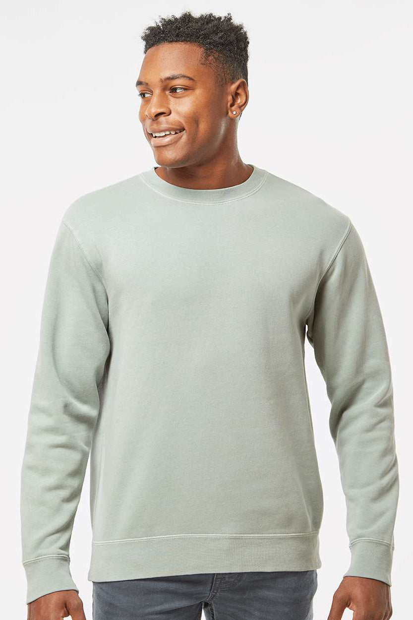 Independent Trading Company PRM3500 Mens Pigment Dyed Crewneck Sweatshirt Sage Green Model Front