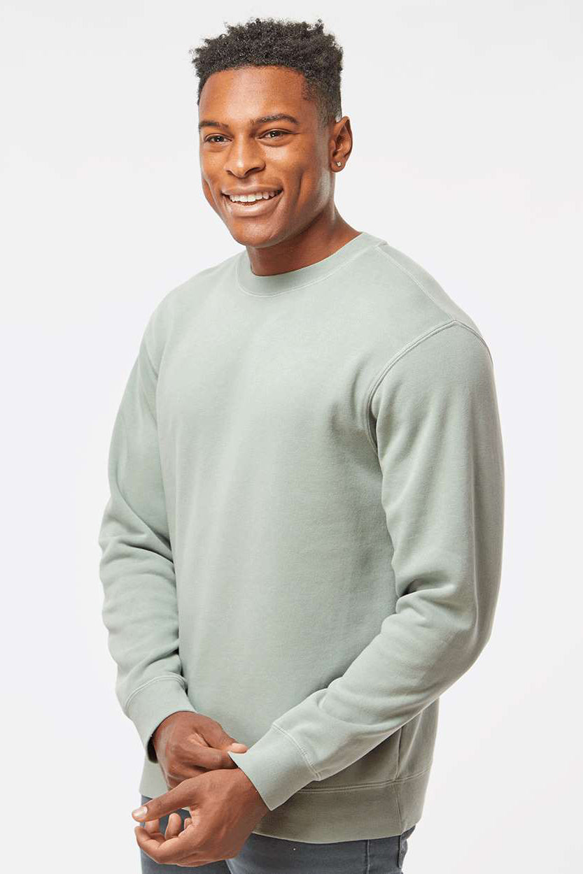 Independent Trading Company PRM3500 Mens Pigment Dyed Crewneck Sweatshirt Sage Green Model Side