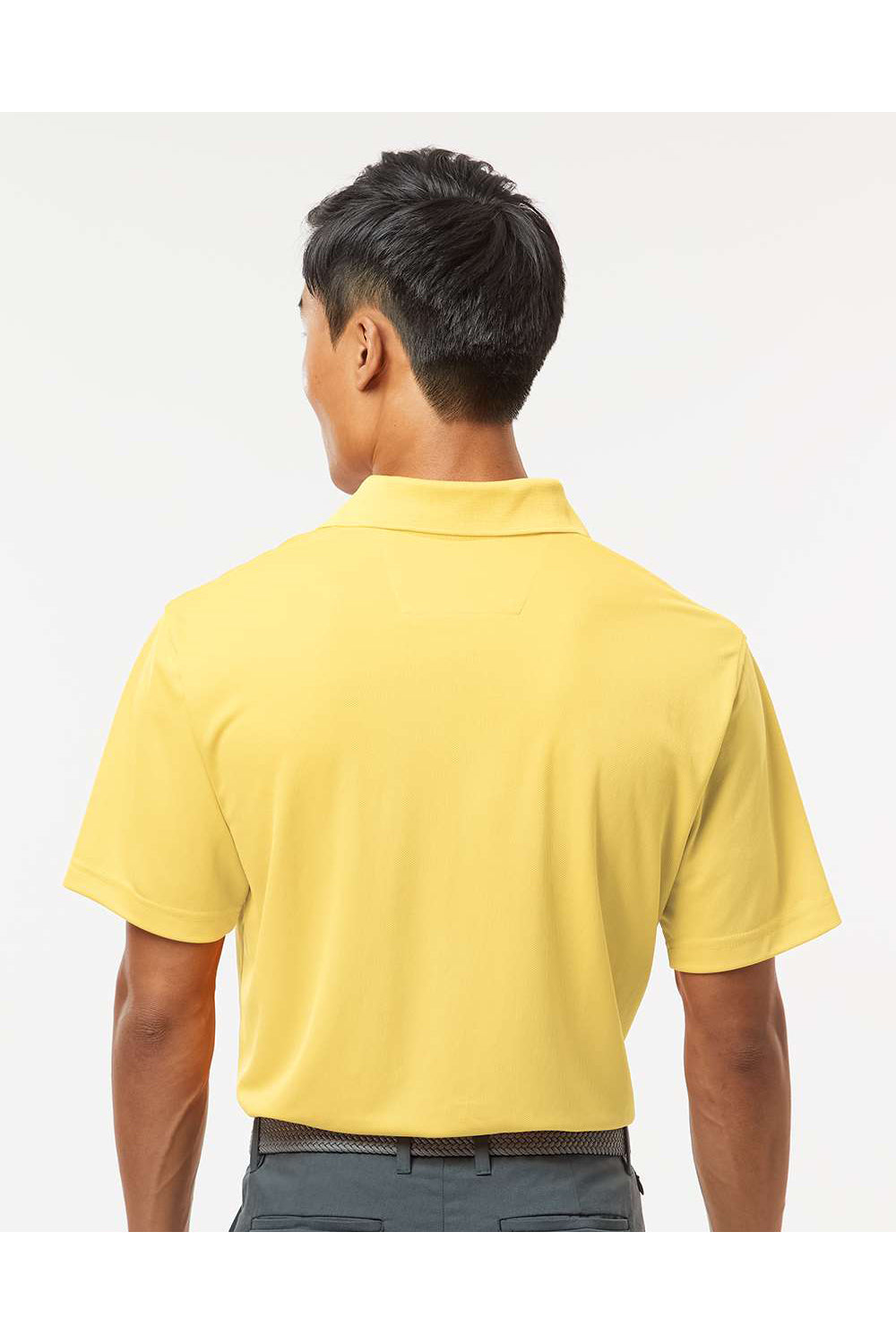 Paragon 100 Mens Saratoga Performance Mini Mesh Short Sleeve Polo Shirt Butter Yellow Model Back