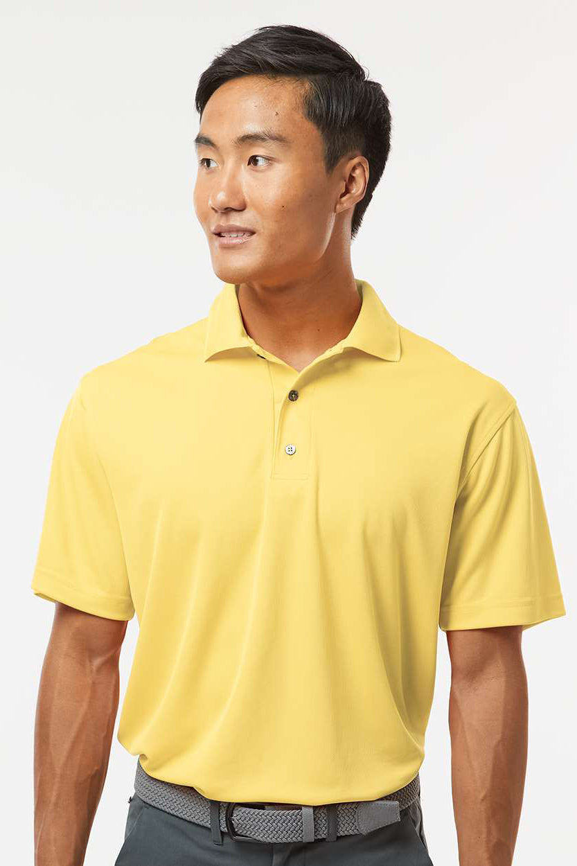 Paragon 100 Mens Saratoga Performance Moisture Wicking Mini Mesh Short Sleeve Polo Shirt Butter Yellow Model Front