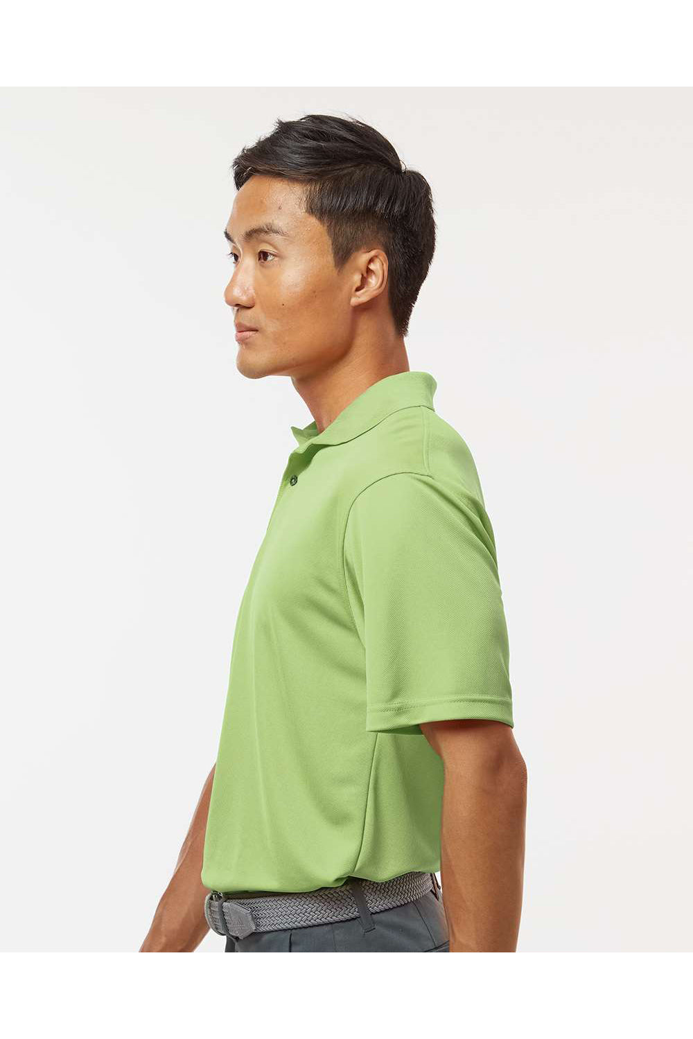 Paragon 100 Mens Saratoga Performance Mini Mesh Short Sleeve Polo Shirt Kiwi Green Model Side