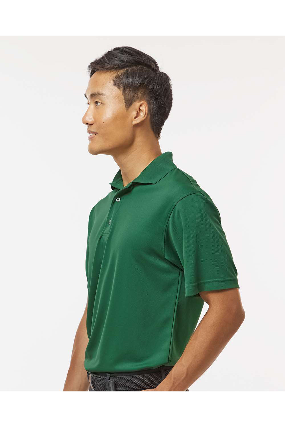 Paragon 100 Mens Saratoga Performance Mini Mesh Short Sleeve Polo Shirt Hunter Green Model Side