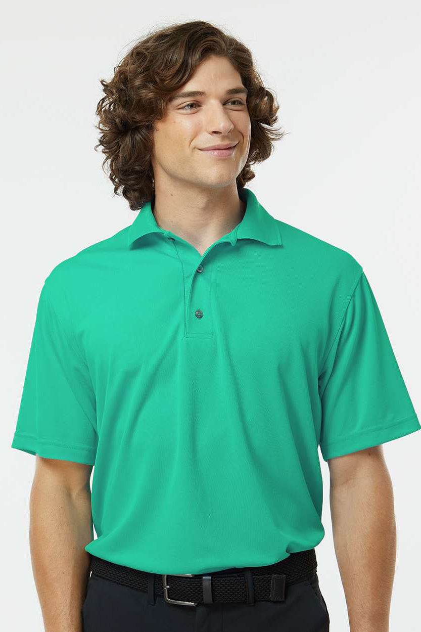 Paragon 100 Mens Saratoga Performance Moisture Wicking Mini Mesh Short Sleeve Polo Shirt Seagreen Model Front