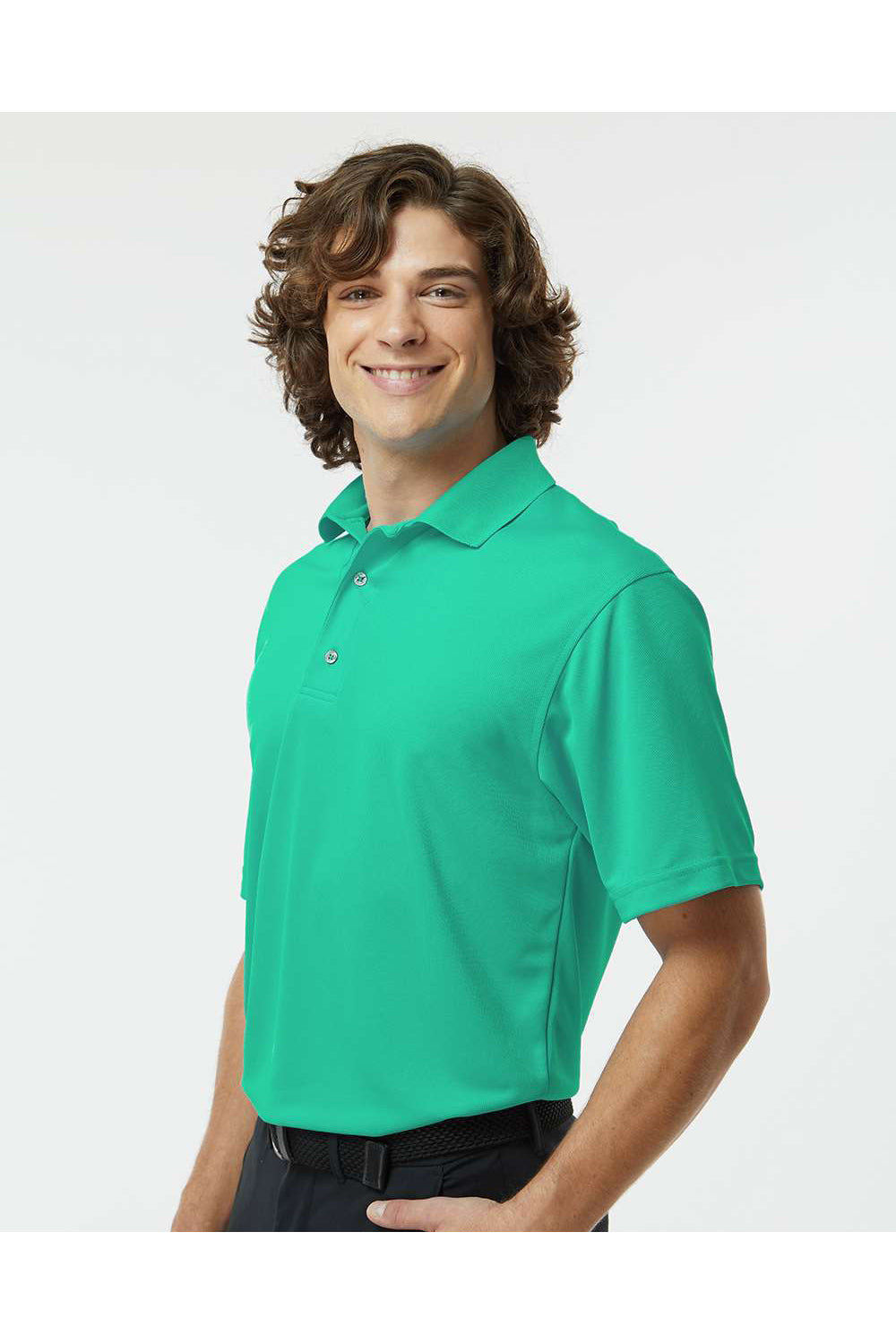 Paragon 100 Mens Saratoga Performance Mini Mesh Short Sleeve Polo Shirt Seagreen Model Side