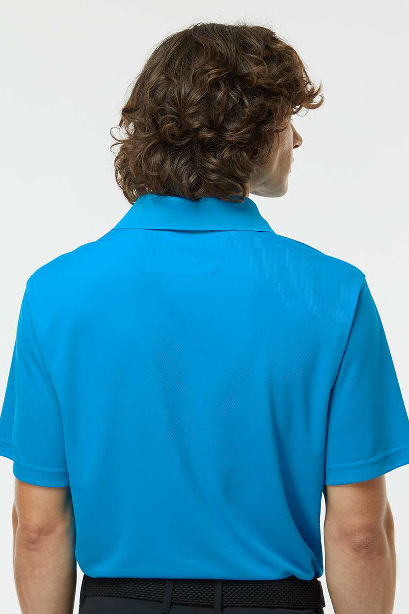 Paragon 100 Mens Saratoga Performance Moisture Wicking Mini Mesh Short Sleeve Polo Shirt Turquoise Blue Model Back