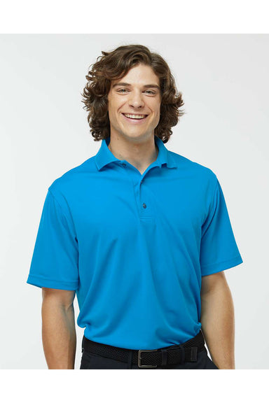 Paragon 100 Mens Saratoga Performance Mini Mesh Short Sleeve Polo Shirt Turquoise Blue Model Front