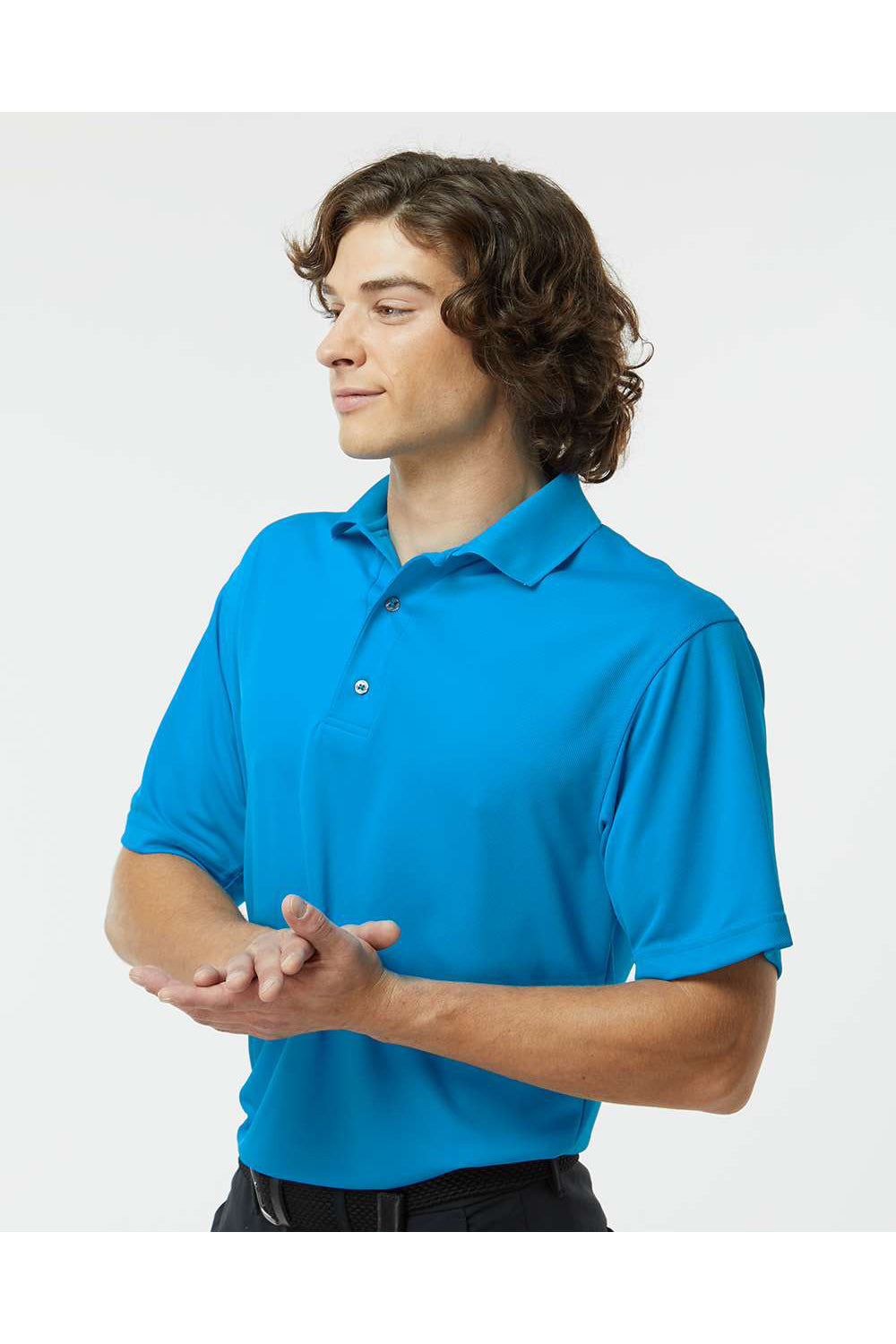 Paragon 100 Mens Saratoga Performance Mini Mesh Short Sleeve Polo Shirt Turquoise Blue Model Side