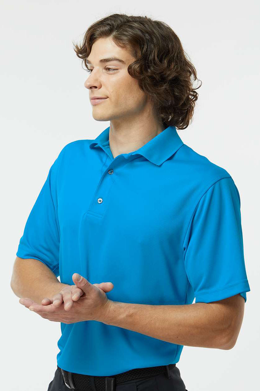 Paragon 100 Mens Saratoga Performance Moisture Wicking Mini Mesh Short Sleeve Polo Shirt Turquoise Blue Model Side