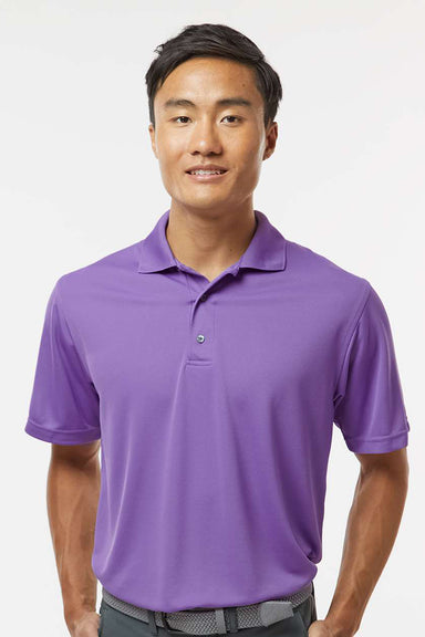 Paragon 100 Mens Saratoga Performance Moisture Wicking Mini Mesh Short Sleeve Polo Shirt Grape Purple Model Front