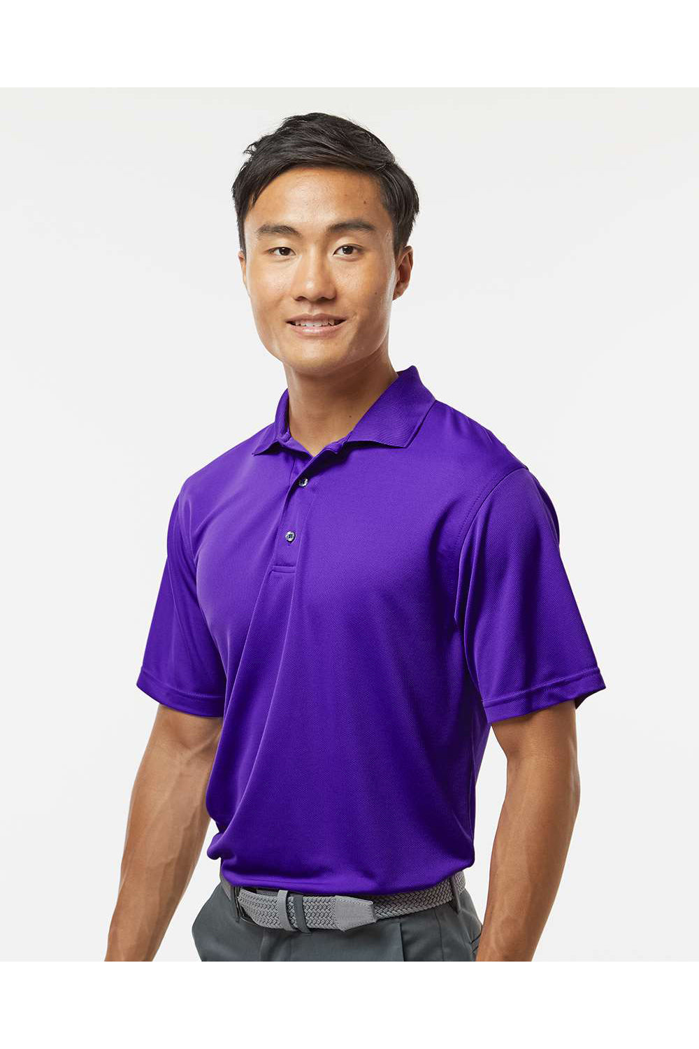 Paragon 100 Mens Saratoga Performance Mini Mesh Short Sleeve Polo Shirt Purple Model Side