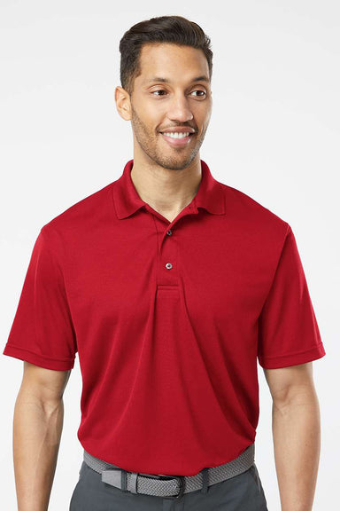 Paragon 100 Mens Saratoga Performance Moisture Wicking Mini Mesh Short Sleeve Polo Shirt Cardinal Red Model Front