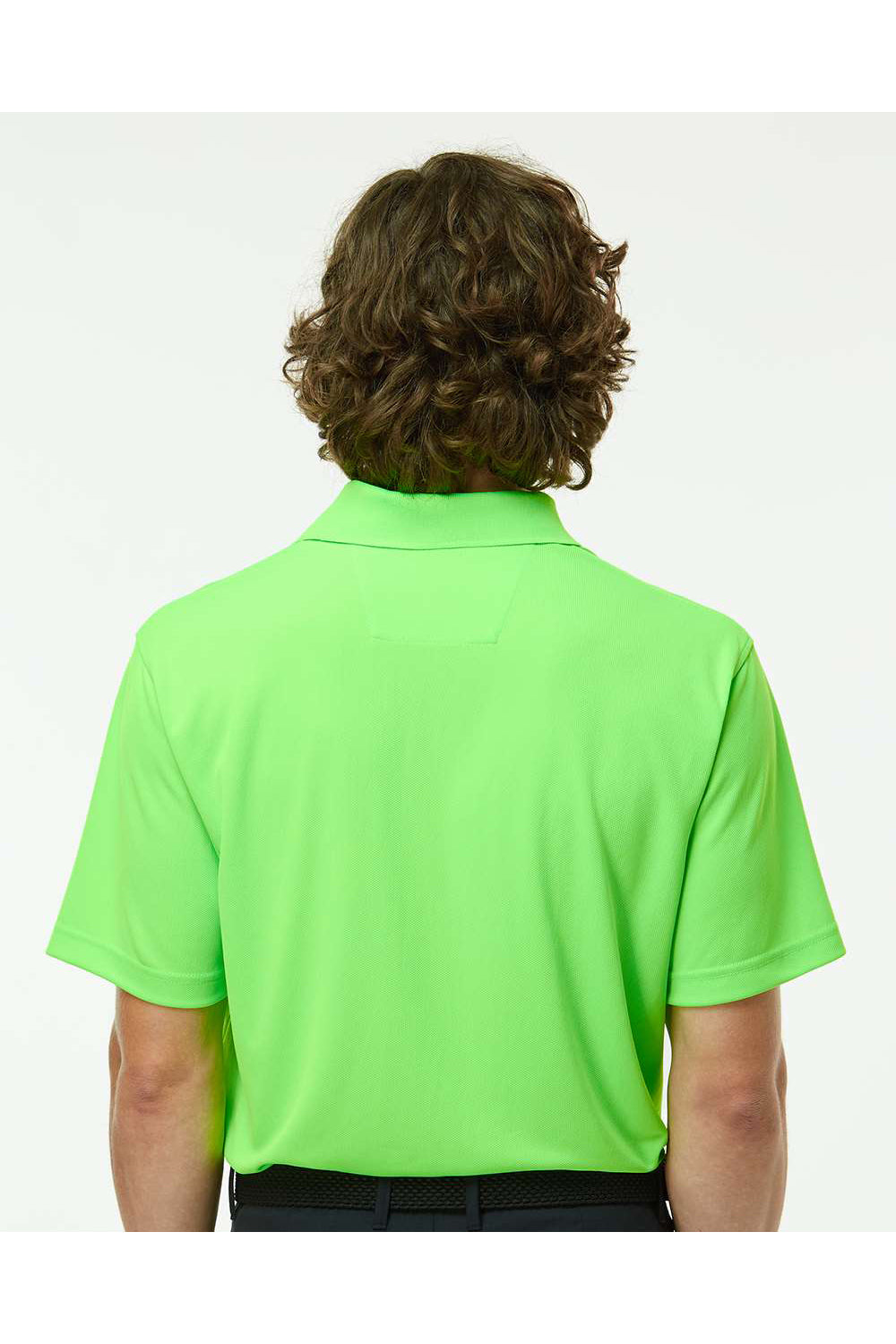 Paragon 100 Mens Saratoga Performance Mini Mesh Short Sleeve Polo Shirt Neon Lime Green Model Back