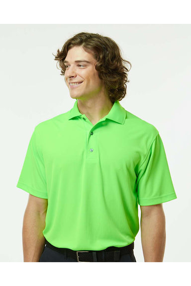 Paragon 100 Mens Saratoga Performance Mini Mesh Short Sleeve Polo Shirt Neon Lime Green Model Front