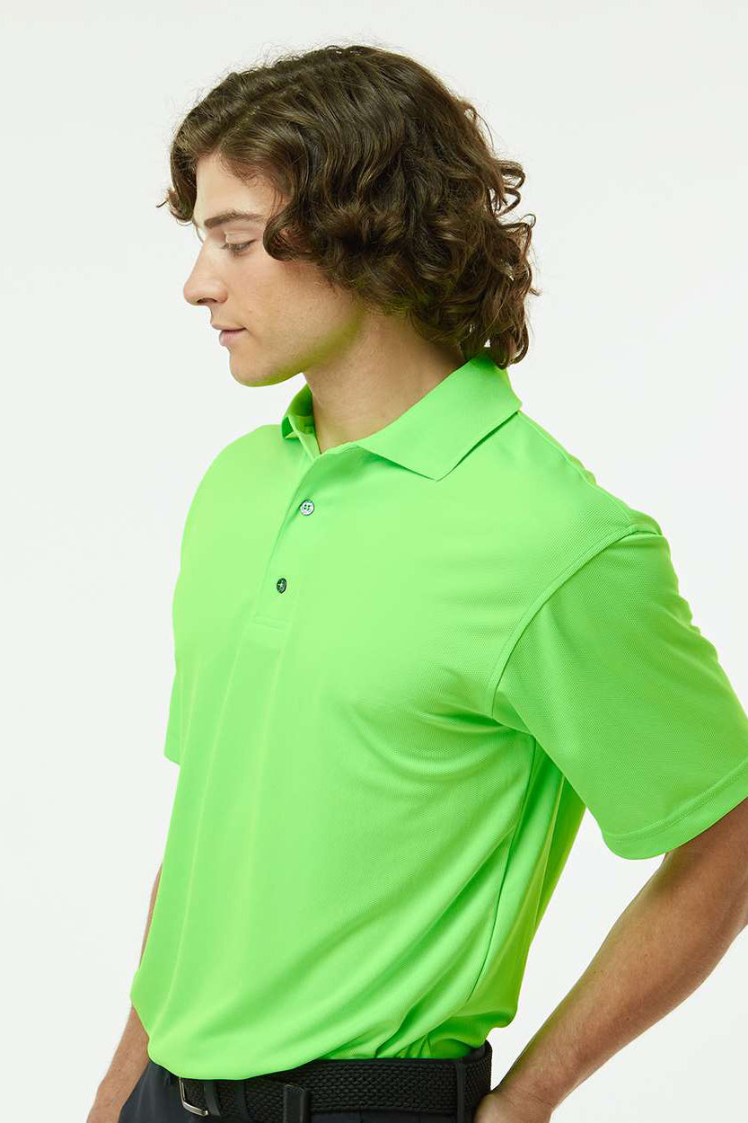 Paragon 100 Mens Saratoga Performance Moisture Wicking Mini Mesh Short Sleeve Polo Shirt Neon Lime Green Model Side
