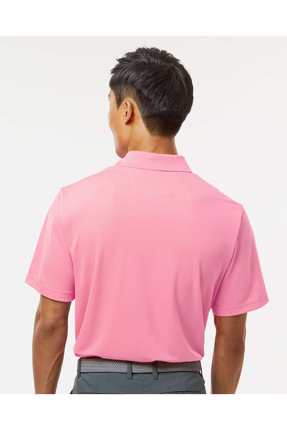 Paragon 100 Mens Saratoga Performance Mini Mesh Short Sleeve Polo Shirt Charity Pink Model Back
