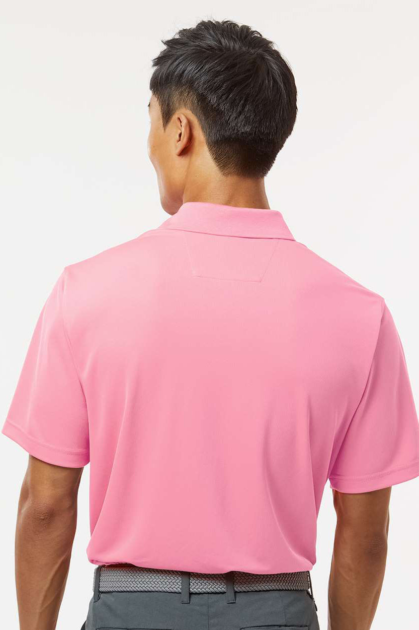 Paragon 100 Mens Saratoga Performance Moisture Wicking Mini Mesh Short Sleeve Polo Shirt Charity Pink Model Back