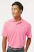 Paragon 100 Mens Saratoga Performance Moisture Wicking Mini Mesh Short Sleeve Polo Shirt Charity Pink Model Front