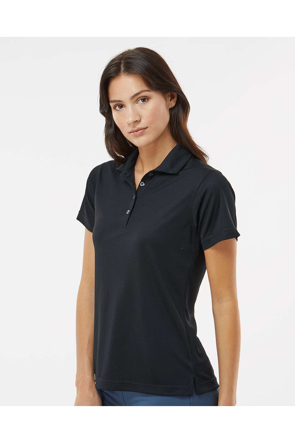 Paragon 104 Womens Saratoga Performance Mini Mesh Short Sleeve Polo Shirt Black Model Side