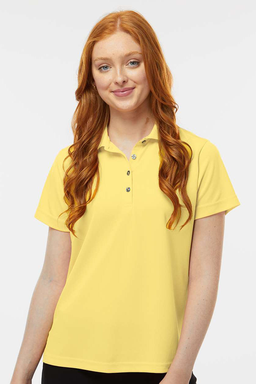 Paragon 104 Womens Saratoga Performance Moisture Wicking Mini Mesh Short Sleeve Polo Shirt Butter Yellow Model Front
