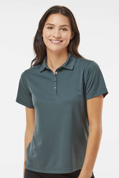 Paragon 104 Womens Saratoga Performance Moisture Wicking Mini Mesh Short Sleeve Polo Shirt Carbon Grey Model Front