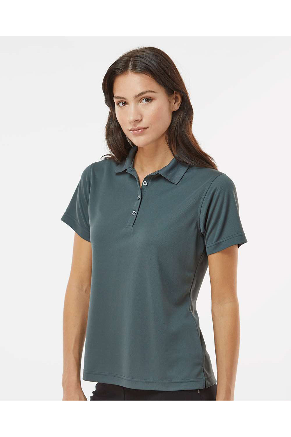 Paragon 104 Womens Saratoga Performance Mini Mesh Short Sleeve Polo Shirt Carbon Grey Model Side
