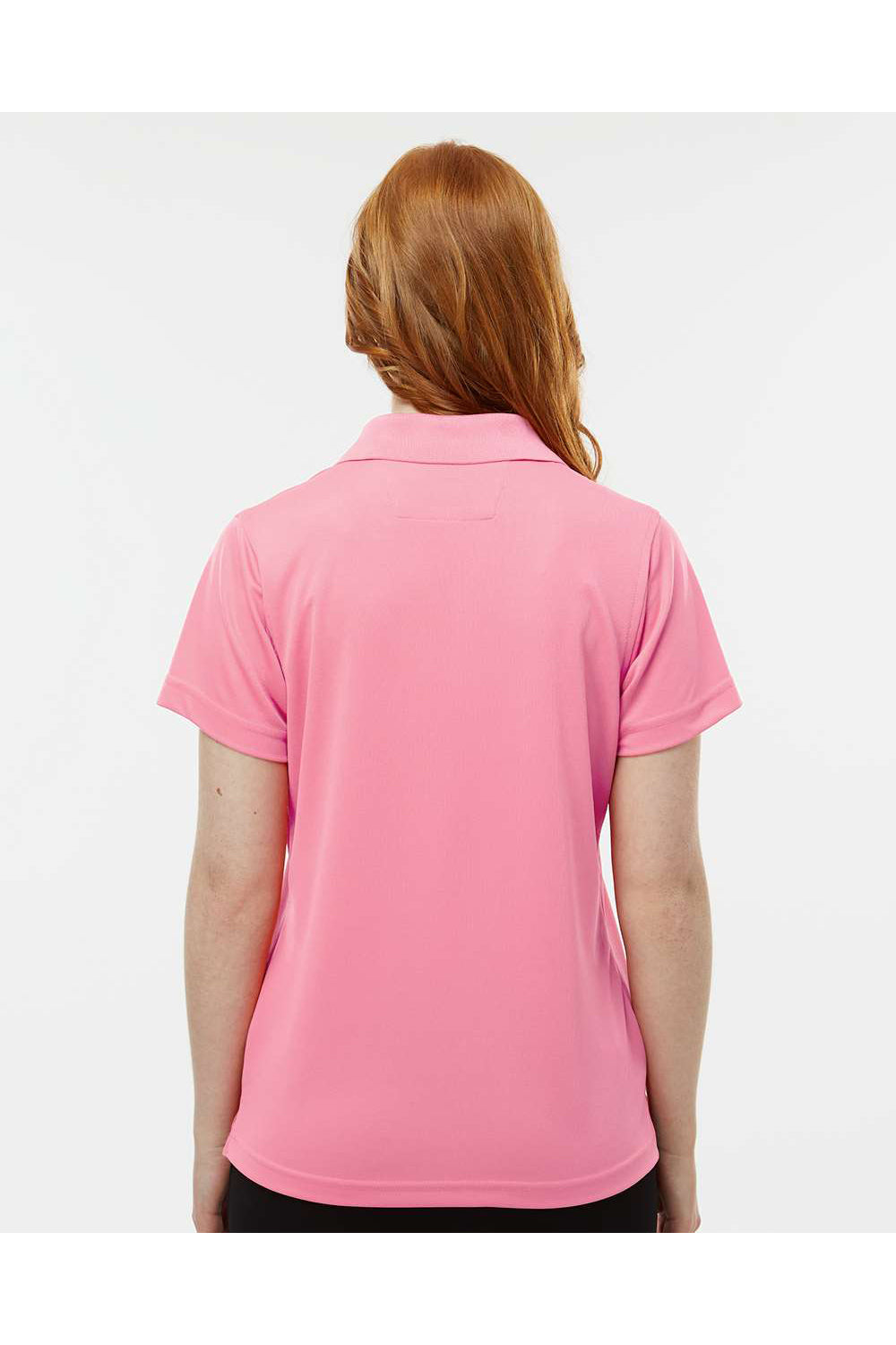 Paragon 104 Womens Saratoga Performance Mini Mesh Short Sleeve Polo Shirt Charity Pink Model Back