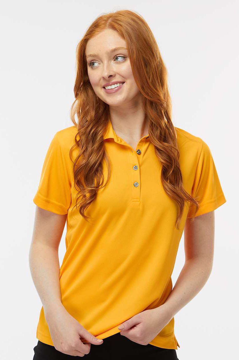 Paragon 104 Womens Saratoga Performance Moisture Wicking Mini Mesh Short Sleeve Polo Shirt Gold Model Front