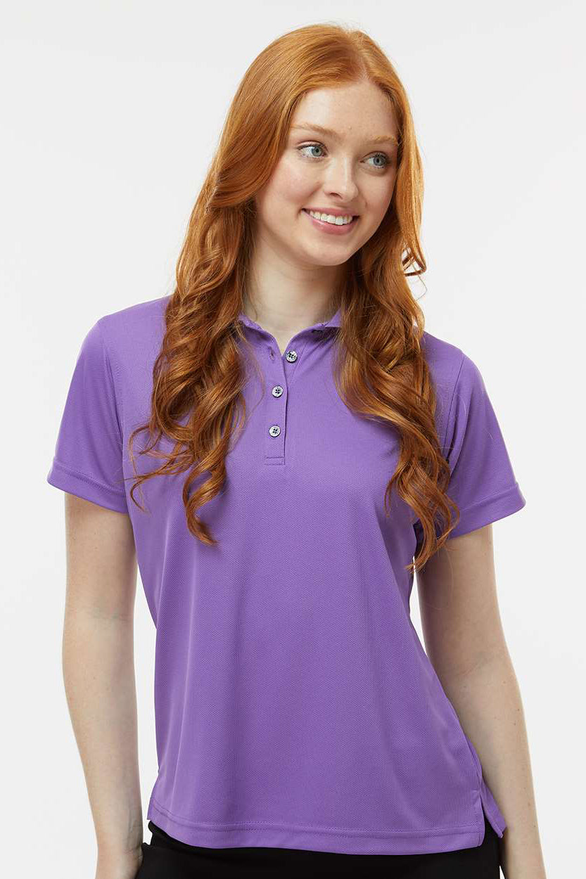 Paragon 104 Womens Saratoga Performance Moisture Wicking Mini Mesh Short Sleeve Polo Shirt Grape Purple Model Front