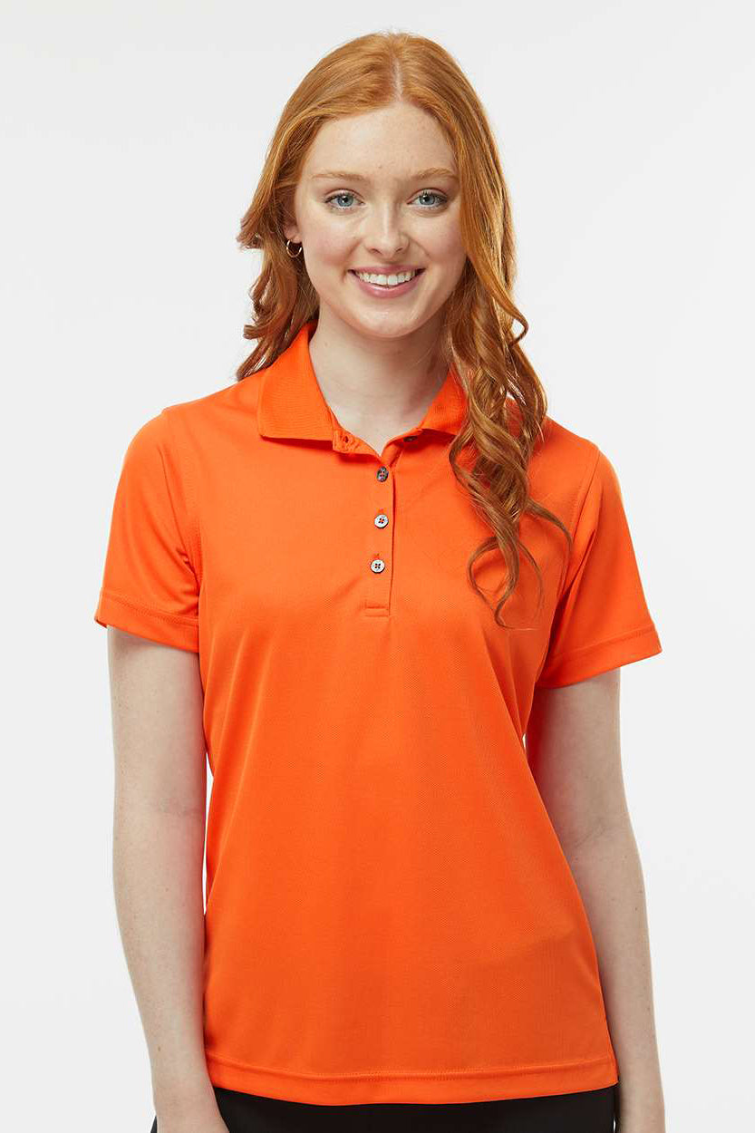 Paragon 104 Womens Saratoga Performance Moisture Wicking Mini Mesh Short Sleeve Polo Shirt Orange Model Front